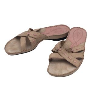 CLARKS ARTISAN 2 Tone Soft Pink Cream Leather Upper Open Slide Sandals size 9.5
